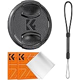 K&F CONCEPT 67mm Lens Cap Cover, 4-in-1 Center Pinch Lens Cover Black Anti-Loss Keeper Leash Microfiber Cleaning Cloth Kits Compatible with Nikon, Canon, Sony, Fujifilm Camera Lenses