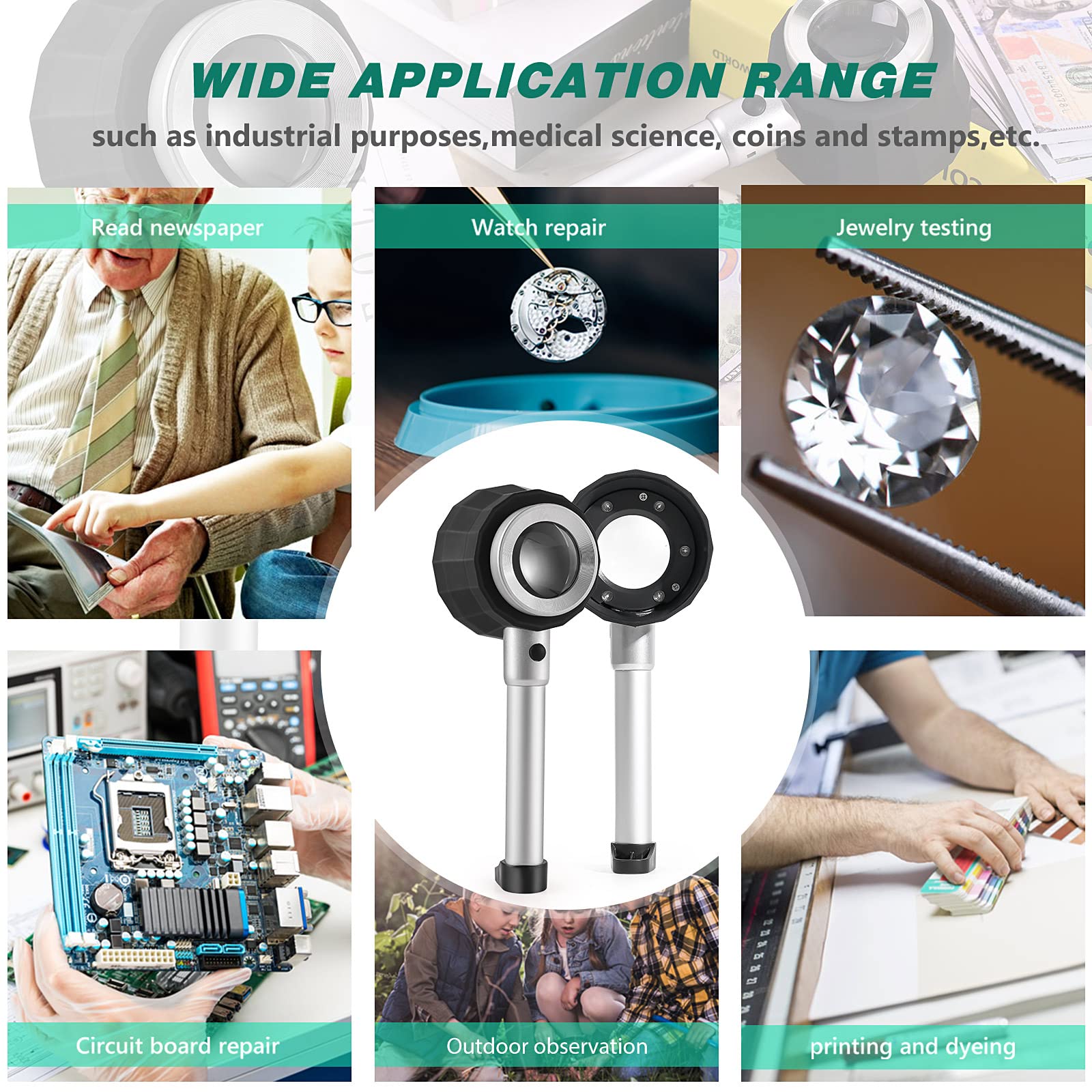 Amoper 30X Handheld Magnifier with 6 Light, Jeweler Loupes Lighted Magnifying Glass-USB Rechargeable for Seniors Reading Coins Crafts Jewelry Hobbies