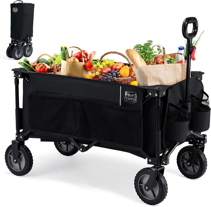 Timber Ridge Festival Trolley on Wheels 200L Folding Camp Wagon Black