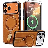 BUTAIGA for iPhone 17 Pro Max Leather Case with Stand, Anti-Slip Grip Ring, Fits for MagSafe (Brown, IP17 Pro Max-6.9inch)