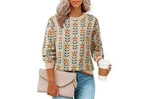 ZESICA Women's Long Sleeve Crewneck Sweater 2025 Fall Printed Cute Oversized Knitted Pullover Tops Trendy Clothes