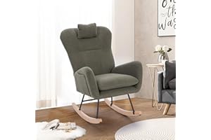Unovivy Nursery Rocking Chair,Teddy Upholstered Glider Rocker with High Backrest, Stylish Accent Armchair with Padded Seat for Living Rooms, Bedrooms, Offices, 36" H, Deep Green