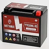 Battanux YTX20HL-BS Gel Motorcycle Battery, 12V 20Ah Non-Spillable Maintenance-Free Power for ATV, UTV, Snowmobile, Motorbike