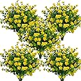 Grunyia 10 Bundles Artificial Fake Flowers, Faux Outdoor Plastic Plants UV Resistant Shrubs Outside Indoor Decorations (Yellow-Eucalyptus)
