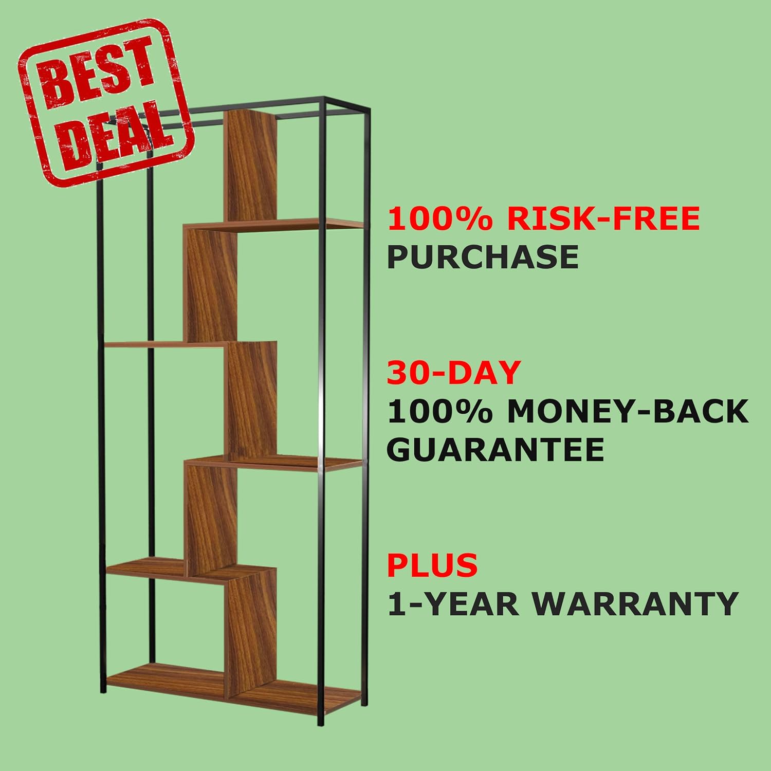 5 Tier Multishelf Storage Organizer Bookcase and Display Rack Brown Shelves with Black Steel Frame: Furniture & Decor
