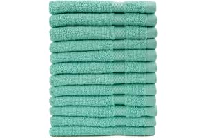 AKTI Premium 100% Cotton Wash Cloths, 12 Piece Set, 13x13 Inches, Luxury towels, Durable, Fingertip Towel Quick Dry & Extra Absorbent Cleaning Cloth Face Cloths for Home, Spa, Hotel, Bathroom & Kitchen