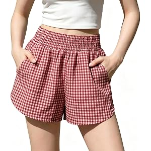 BOTHMIU Girls＆Kids Gingham Linen Cute Flowy Comfy Shorts with Pockets | Comfortable,Soft and Lightweight, Teen Checkered Plai