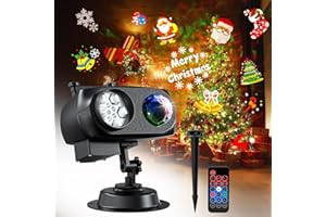 LUXONIC Christmas Projector Lights Outdoor Waterproof,15W Brighter HD Ocean Wave Effect,12 Slides 96 No Fade Pictures for Thanksgiving,New Year LED Projector Decoration