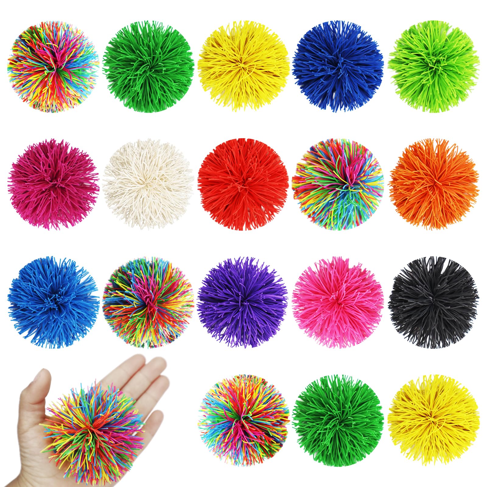 Photo 1 of 20 Pack Multicolor Sensory Fidget Stringy Balls - Soft Rubber Squishy Toys, Stretch Elastic Stress Balls, Rainbow Pom Bouncy Party Favors & Stocking Stuffers (Kids & Adults)