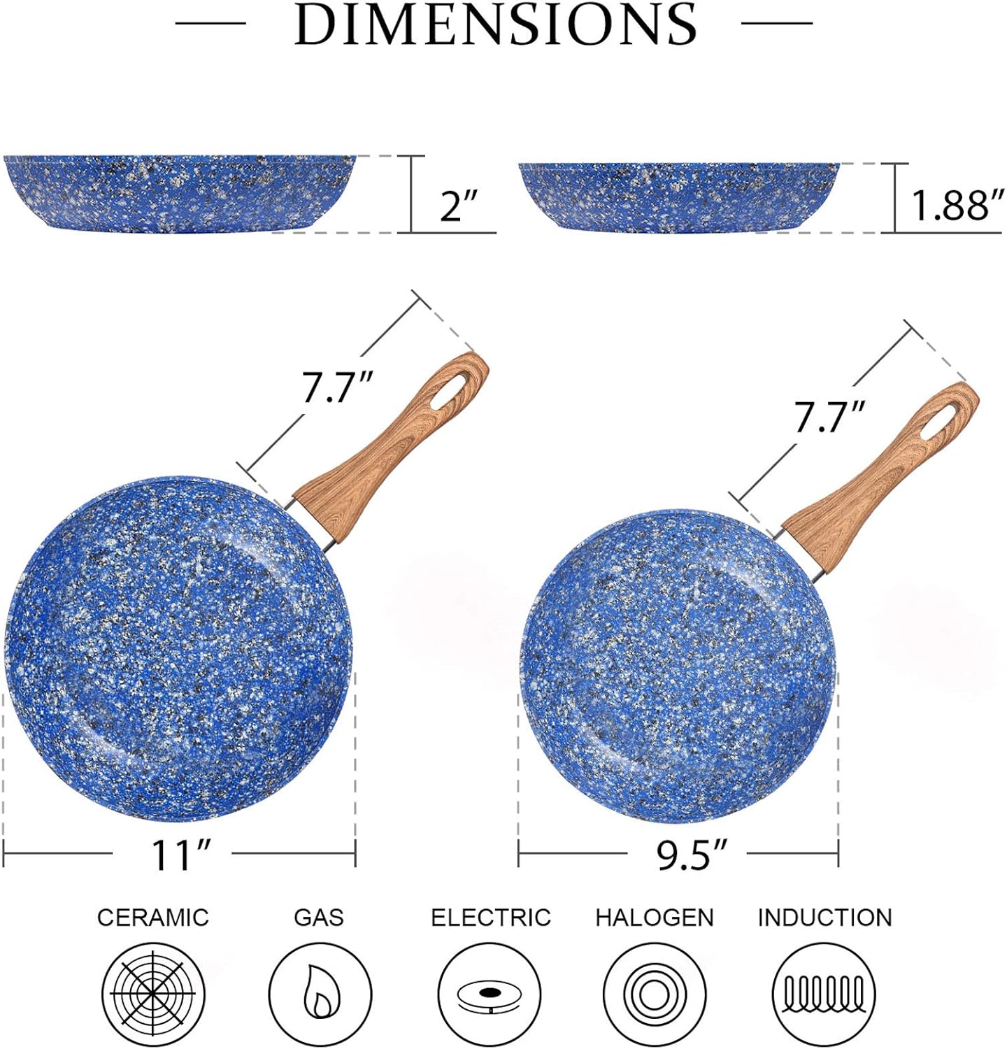 MICHELANGELO Nonstick Frying Pans, Granite Frying Pans with Stone-Derived Coating, Stone Fry Pan Nonstick, Stone Skillets Nonstick, Nonstick Pan Set, Frying Pan Set, Induction Compatible, 9.5" & 11": Kitchen & Dining