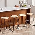 HeuGah Bar Stools Set of 4, Saddle Seat Bar Stools with Metal Legs, Rustic Backless Counter Height Stools, Industrial Counter Stools (Burlywood, 30 Inch)