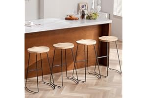 HeuGah Bar Stools Set of 4, Saddle Seat Bar Stools with Metal Legs, Rustic Backless Counter Height Stools, Industrial Counter Stools (Burlywood, 30 Inch)