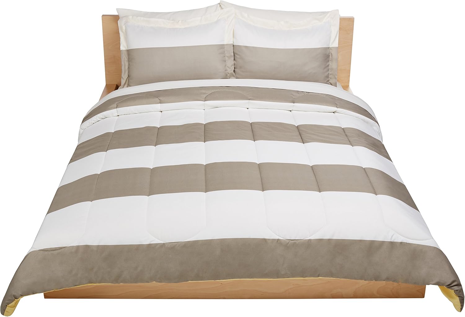 Basics 7-Piece Light-Weight Microfiber Bed-In-A-Bag Comforter Bedding Set - Full or Queen, Reversible Grey Stripe: Home & Kitchen