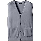 Dierouya Men's Sweater Vest V-Neck Sleeveless Cardigan Loose Button up Knitted Fall Winter Heavy Knitwear with Pockets S~5XL