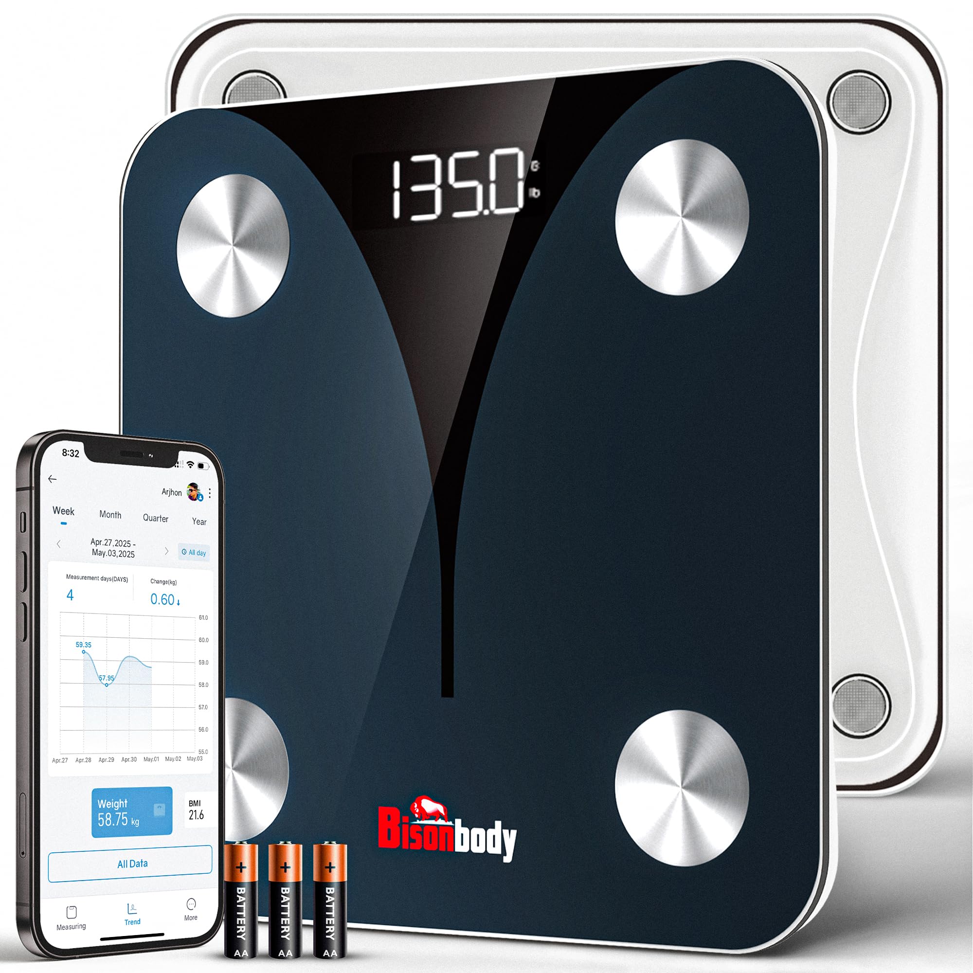 Digital Bathroom Scales Smart Scales for Body Weight and Fat, Professional Body Composition Scale with 20 Metrics, Bluetooth High Accuracy Monitor, 24 Users – Bisonbody