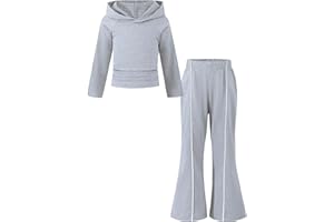 SODLON Girls Clothes Kids Winter Hoodies Outfits Ruched Sweatshirts Flared Sweatpants Fall Sweatsuit Set Little Girl Clothing