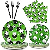 Soccer Party Supplies for 24 Guests Soccer Party Plates and Napkins Party Favors Set with Dinner Dessert Plates Soccer Birthday Themed Paper Plastic Plates for Boy Game Day Decorations (96 Pieces)