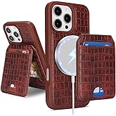Havaya Luxury Wallet Case for iPhone 16 Pro Max - Executive Faux Alligator Leather Cover, Detachable 2-in-1 Magnetic Design with Card Holder & Kickstand, Compatible with MagSafe - Espresso Brown
