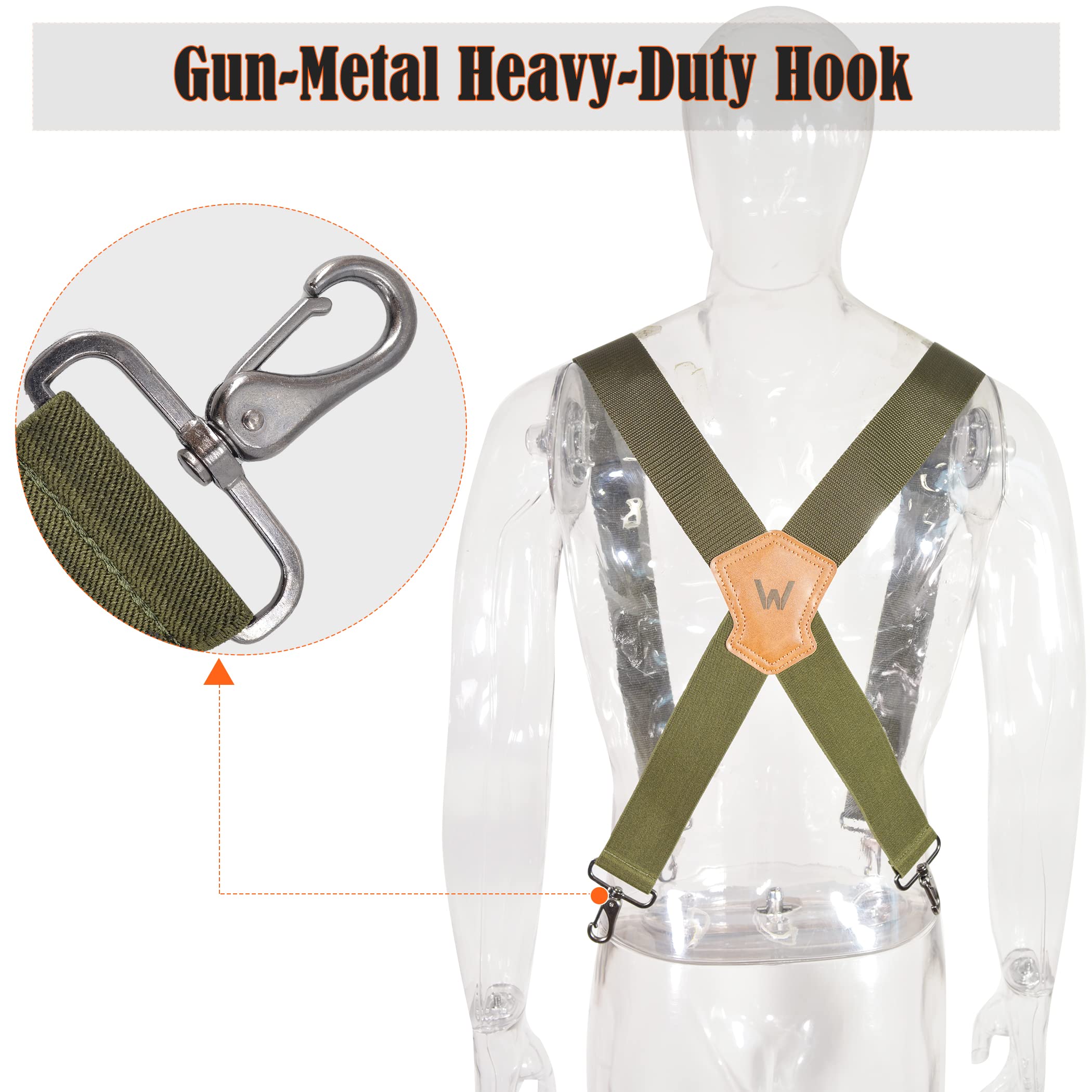 WELKINLAND Green Suspenders for Men - 2 Inch Wide, Heavy Duty Work Suspenders with Belt Loops - Military & Camo Patterns