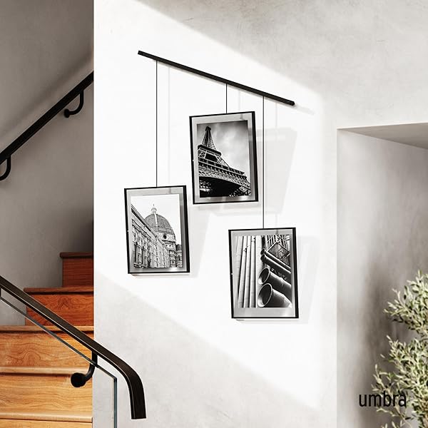 UMBRA EXHIBIT PICTURE FRAME GALLERY SET, ADJUSTABLE WALL COLLAGE DISPLAYS THREE 8″X10″ PHOTOS, SET OF 3, BLACK