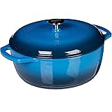 Amazon Basics Enameled Cast Iron Covered Dutch Oven, 6-Quart, Blue