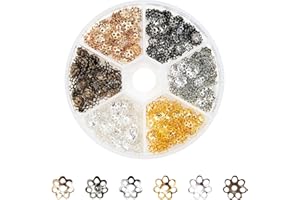 Kitbeads 600pcs Hollow Flower Bead Caps Petal Bead Caps End Caps for Jewelry Making DIY Bracelets Necklace and Crafting(6 Colors)
