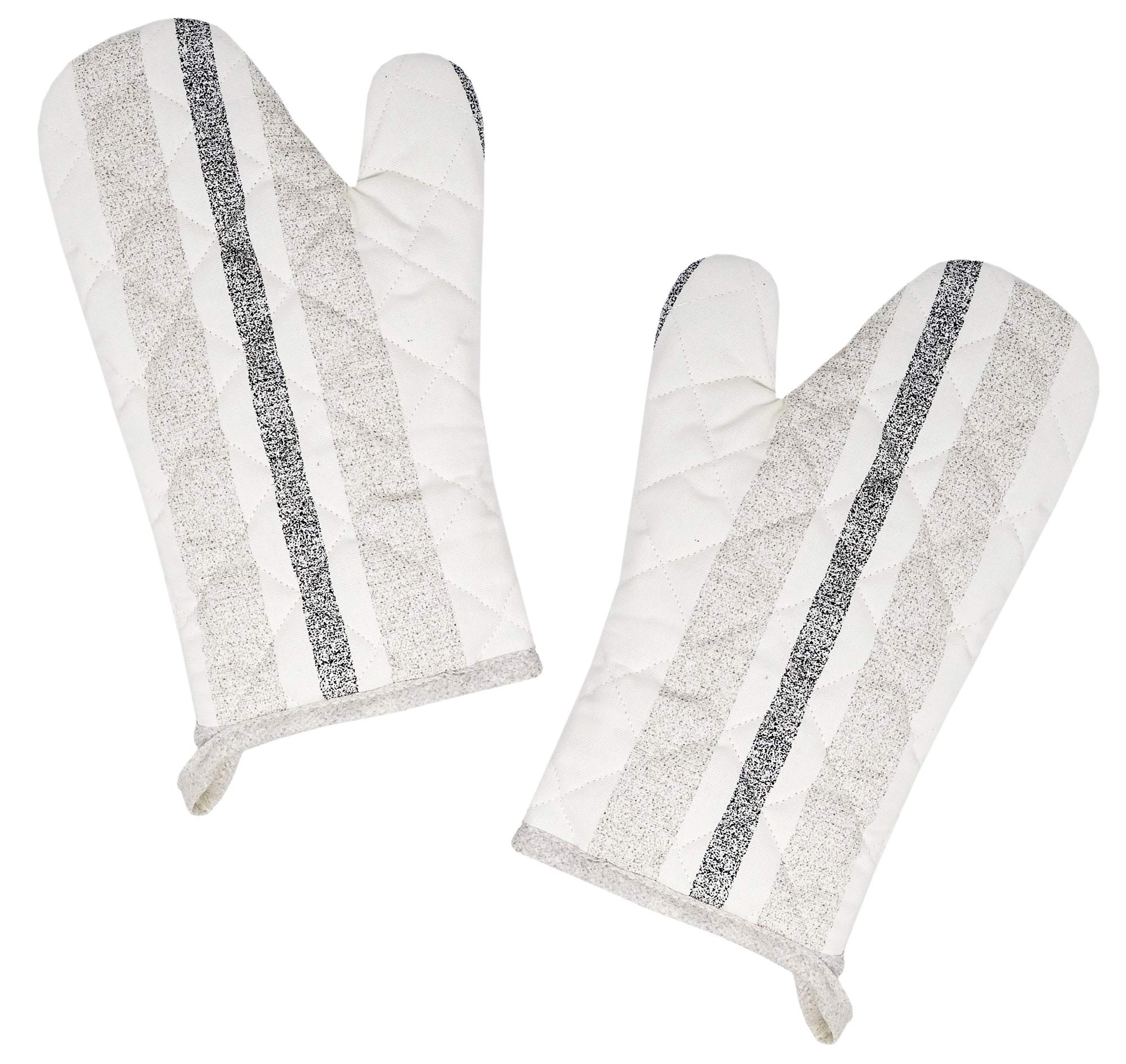 Lashuma Kitchen Gloves 30 x 20 cm, 2 x Beige Striped Kitchen Gloves Design: Rustik