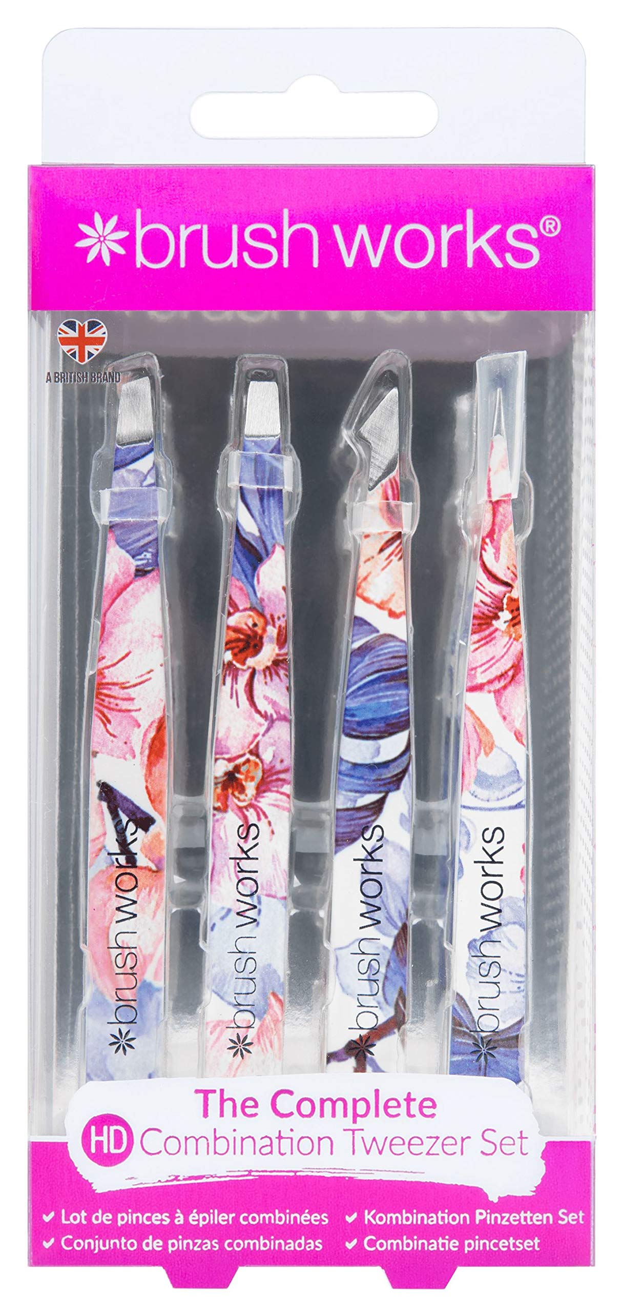 Brushworks HD 4 Piece Combination Tweezer Set - Floral