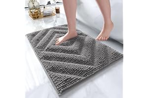 AMOAMI Unique Chenille Bathroom Rugs Super Absorbent Non Slip Bath Mat for Bathroom Floor 3D Tufted Thick Shaggy Bath Rugs Luxury Textured Plush Soft Bathroom Mat, Machine Washable, 17" x 24", Grey