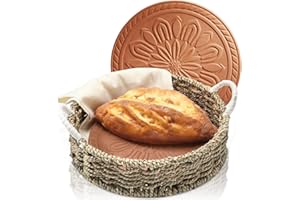 Teenyyou Bread Warmer Basket with 7.87'' Stone Tortilla Warmer 9.45'' Bread Baskets for Serving Mexican Terracotta Round Heat