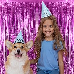 Ohiyoo 5 Pack Hot Pink Fringe Backdrop 3.2ft x