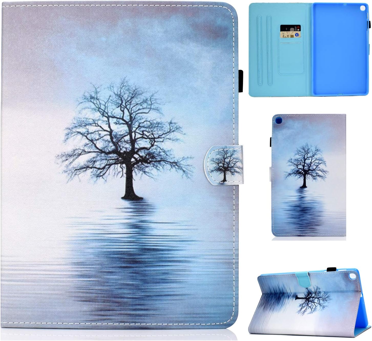 CaseFun Case for Samsung Galaxy Tab S6 Lite 10.4 P610/P615 PU Leather Stand Flip Folio Cover Auto Sleep/Wake Function with Card Slots Tree