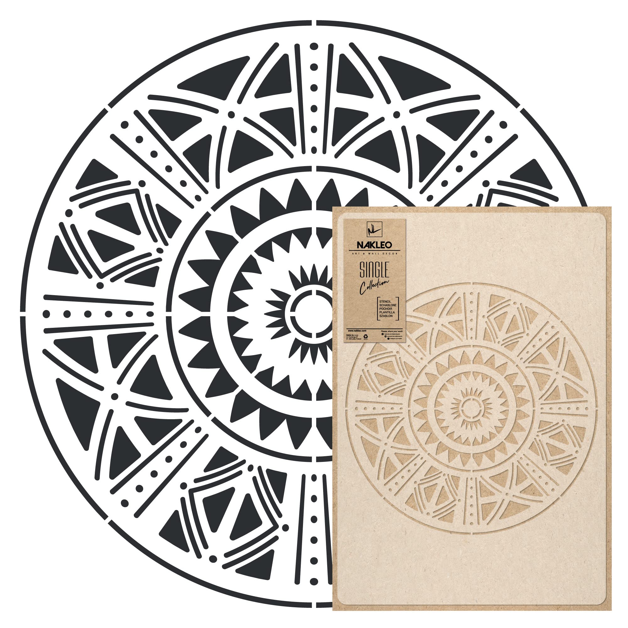 NAKLEO Mandala Painting Large Stencil Diameter 39 cm, African Ethnic Circle Mandala Geometric Ornament, Reusable Plastic Template DIY Art and Craft, Wall Floor Wood Fabric Furniture