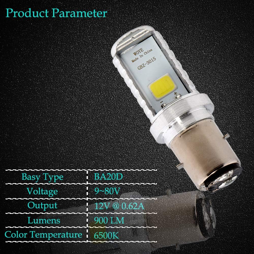 GLL BA20D LED Bulbs S2 Motorcycle Headlight Bulbs COB 10W 900 Lumens for Motorcycles Mopeds Scooters ATV, White - Image 4
