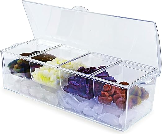 Amazon Com Circleware Acrylic Condiment Station With Ice Chiller 4 Section Glass Preserving Dish Platter Home Kitchen Serving Tray For Fruit Salad Cheese Snack Dessert And Candy 14 5 X 5 Clear Dessert