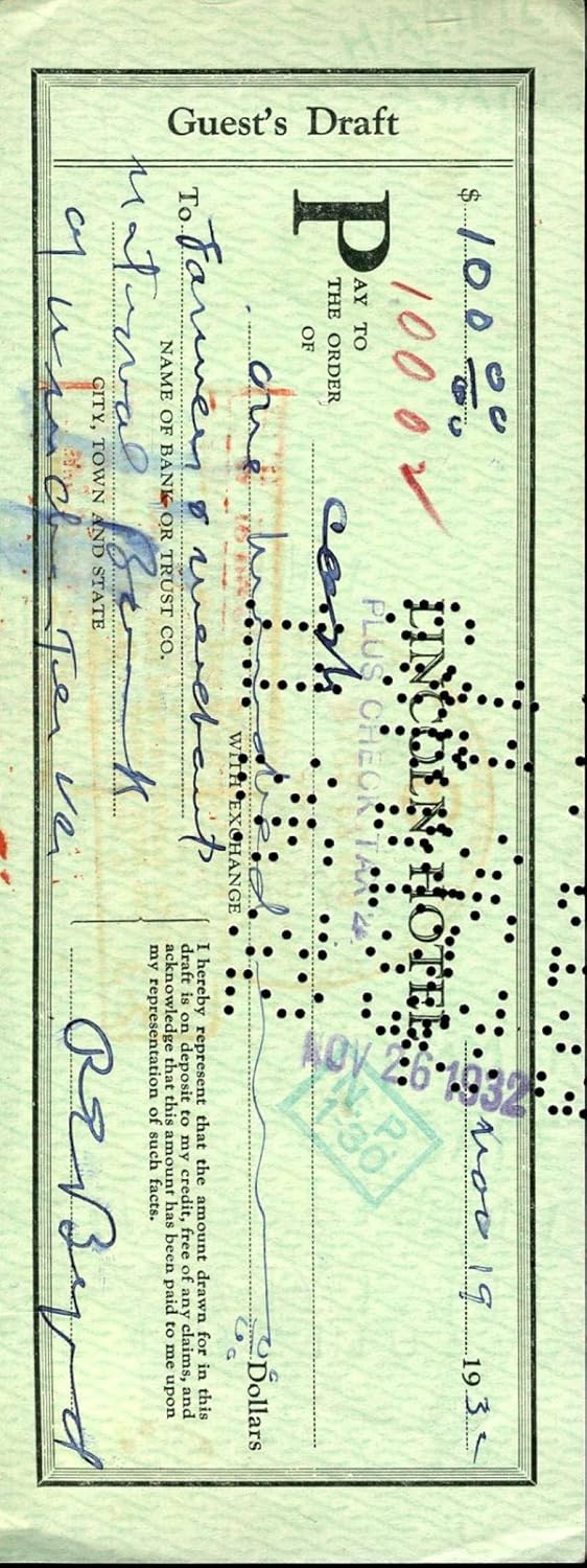 ADMIRAL ROBERT BYRD JSA COA Hand Signed Vintage 1932 Check Autograph Authentic