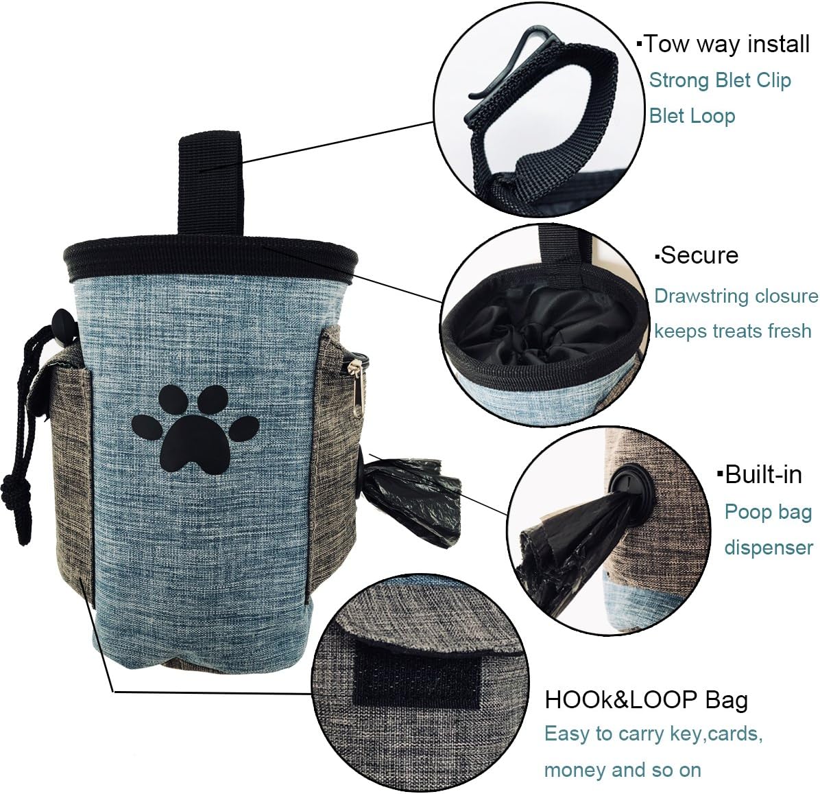 Pet Treat Pouch Dog Training Bag with Belt Carries Pet Toys Kibble Treats Sport Running Drawstring Waist Bag Poop Bag Dispenser (Blue): Pet Supplies