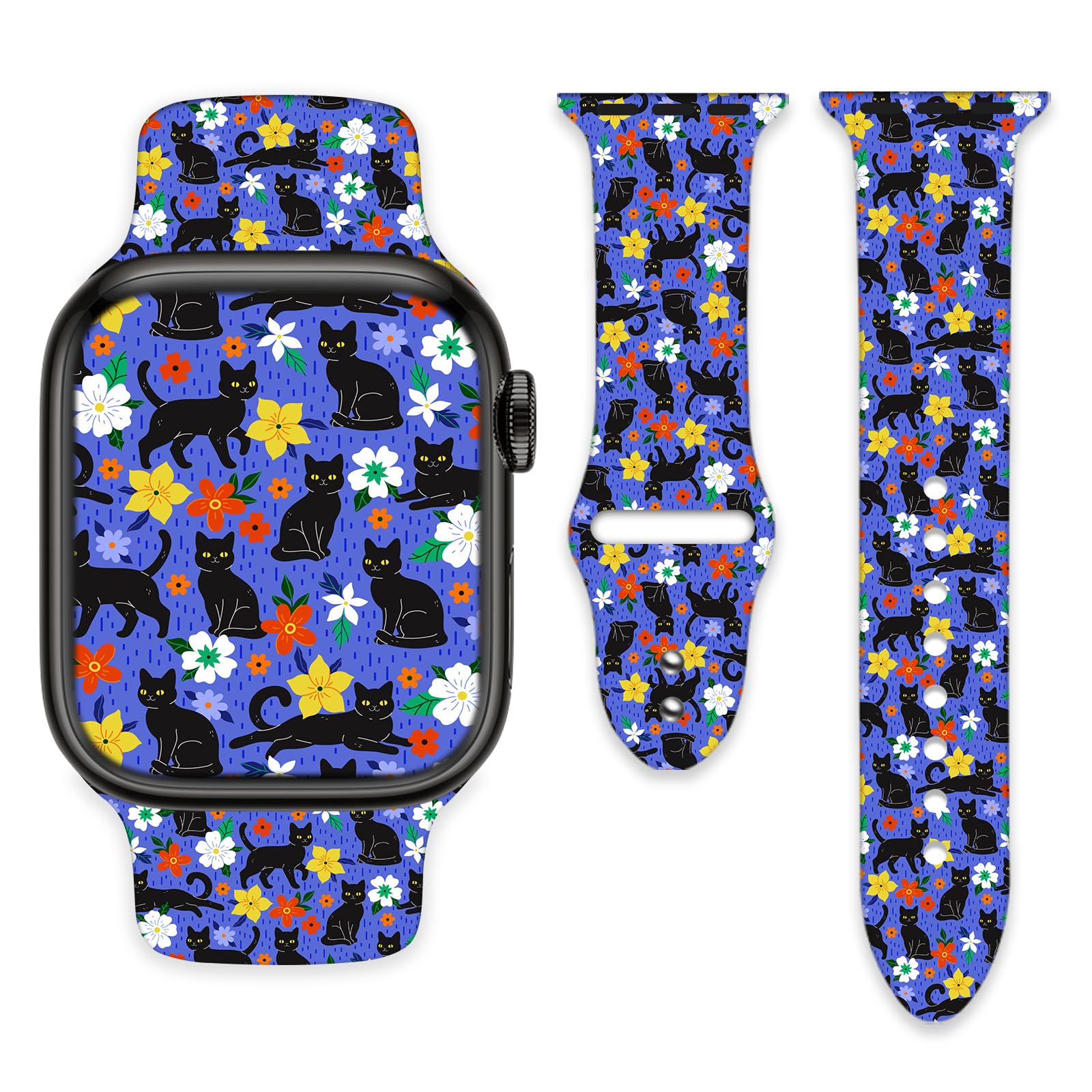 Cat Watch Bands Compatible with Apple Watch Band 42mm 44mm 45mm 49mm for Women Men, Soft Sport Strap Silicone Replacement Wristband for iWatch Series SE 10 9 8 7 6 5 4 3 2 1