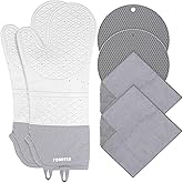 Extra Long Oven Mitts and Potholders 6Pcs Set, 500°F Heat Resistant Kitchen Oven Gloves 15'' Oven Mitts with Non-Slip Silicone Surface Soft Cotton Lining for Cooking, Baking and Grilling - Light Grey