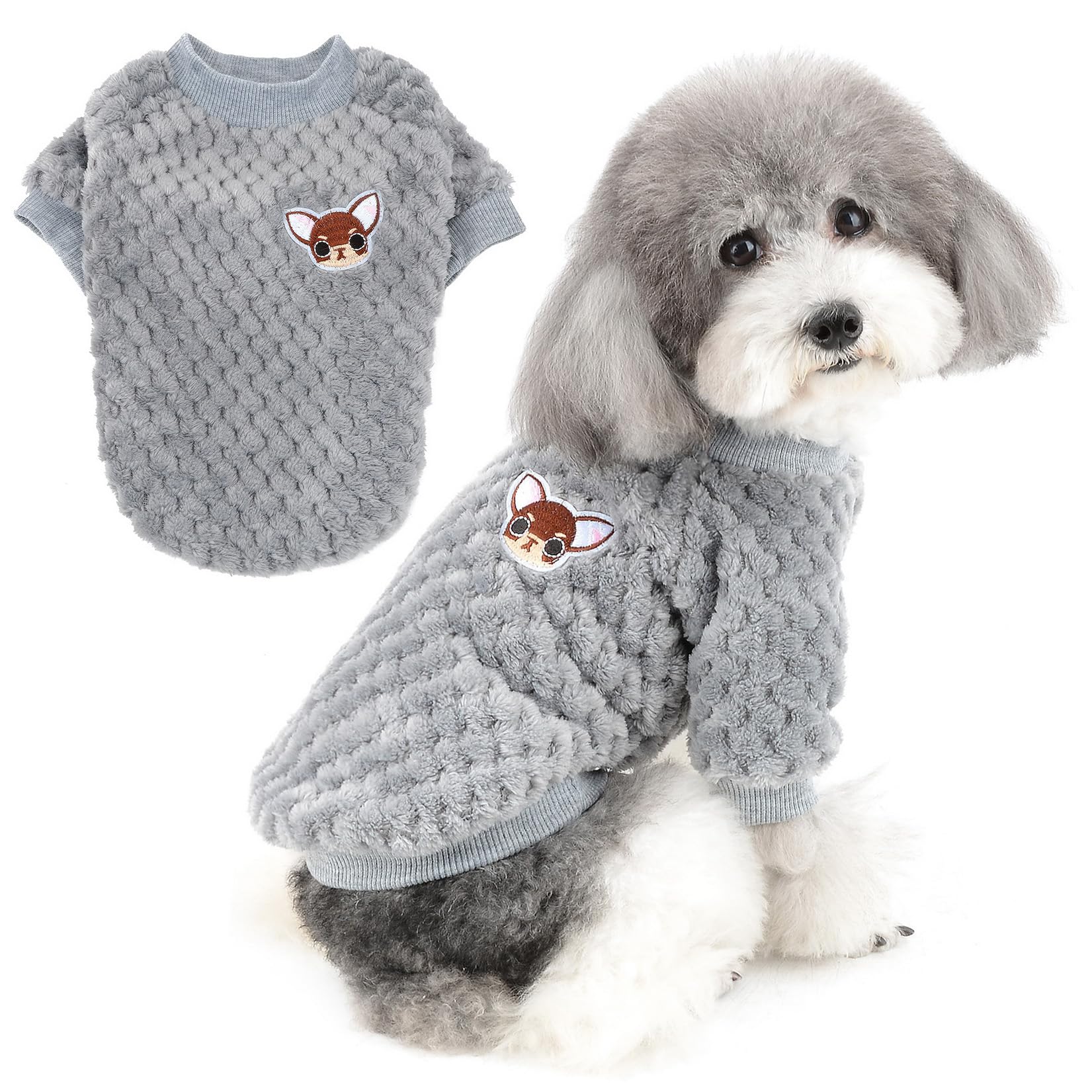 ZUNEA Small Dog Jumper Puppy Sweater Coat Winter Warm Fleece Pullover for Dogs Boy Girl Super Soft Pet Clothes Apparel Chihuahua Cat Outwear for Cold Weather Gray XL