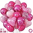 Metallic Pink Chrome Magenta Heart Balloons, 12 Inch - Dark Pink Magenta Confetti Balloon for Valentine's Day, Girls' Birthday Decorations, Princess Party