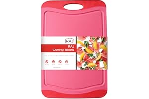 RAJ UNIQUE COLLECTION Raj Plastic Cutting Board Reversible Cutting board, Dishwasher Safe, Chopping Boards, Juice Groove, Large Handle, Non-Slip, BPA Free (Small (11.42" x 7.87"), Crimson Red)