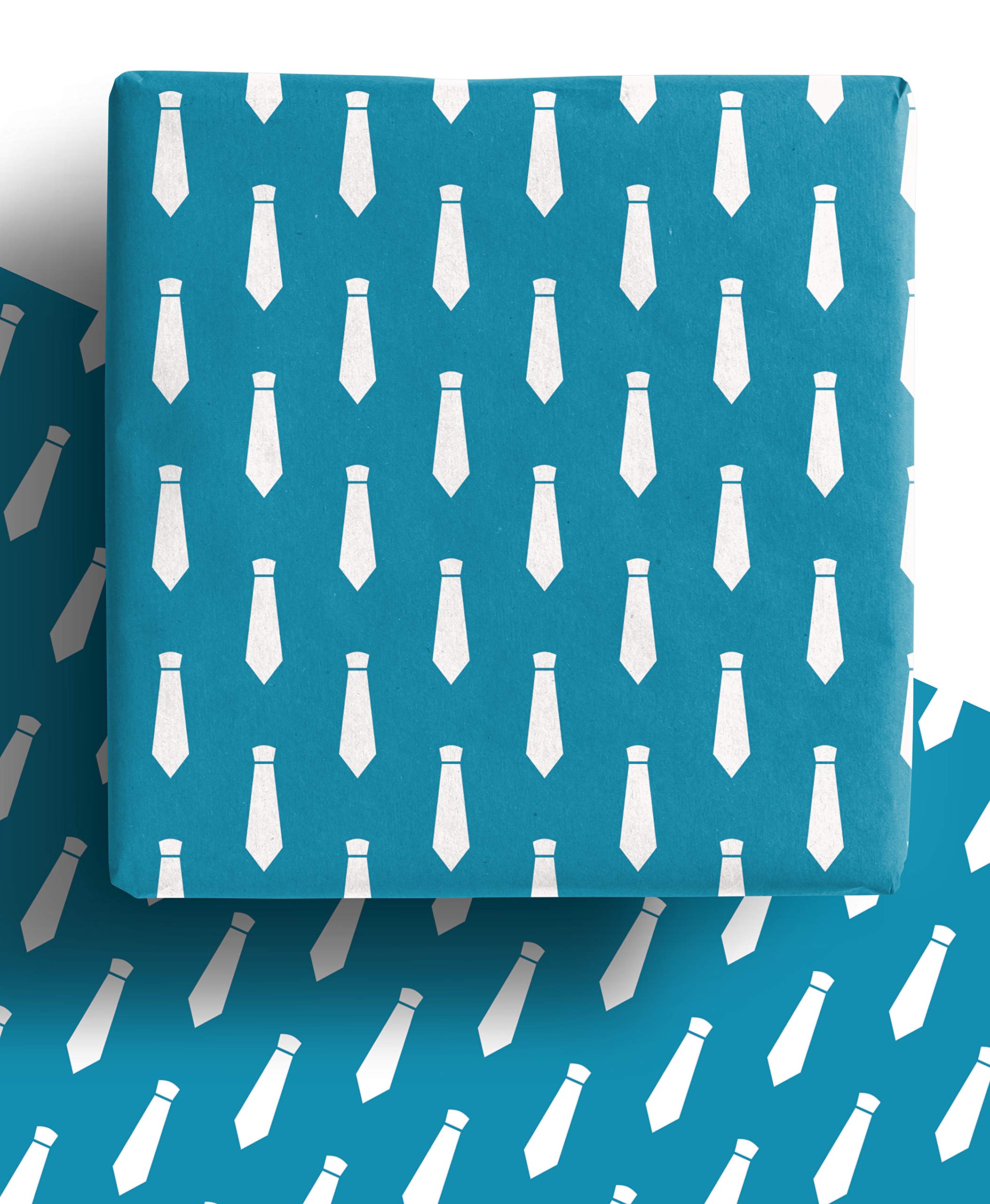 100% Recycled Blue Tie Wrapping Paper for Father's Day, Birthday, Anniversary, and More - 4 x 70cm x 50cm Premium Recyclable Gift Wrap Sheets 100% Recycled Eco Friendly Boys and Men