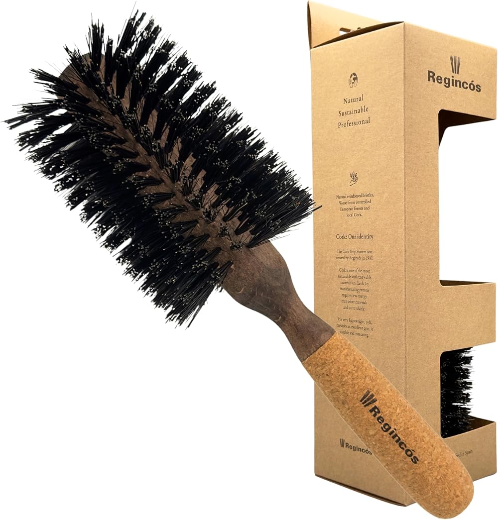 Regincos 20529 Cork Grip Hair Brush 16 Rows 29/80mm Brown Wild Boar Nylon