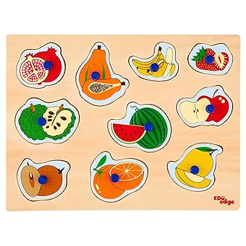 Eduedge FruIts Puzzle Printed on high Quality Plywood with Child Safe Inks. Smooth Edges and Corners . Pencil Grip knobs.