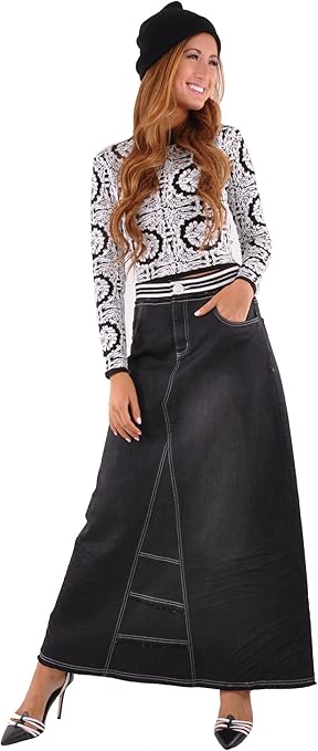 black jean skirt amazon