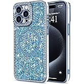 Lafunda for iPhone 15 Pro Case Glitter, Luxury Bling Sparkly Rhinestone Diamonds Cover Compatible with MagSafe for Women Girls Soft Shockproof Protective Phone Case for iPhone 15 Pro 6.1", Blue