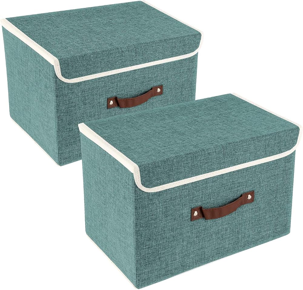 TYEERS Collapsible Storage Box with Lid Aqua Deep 38x25x25 cm Set of 2