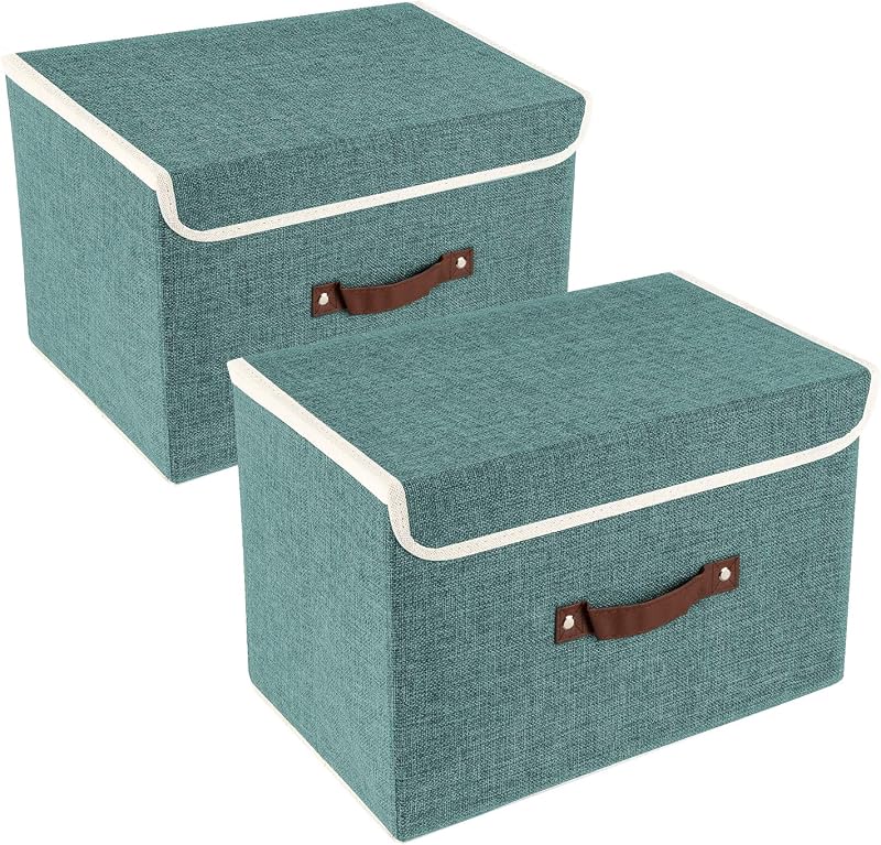 TYEERS Collapsible Storage Box with Lid Aqua Deep 38x25x25 cm Set of 2