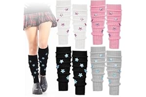 Ramede 4 Pairs Winter Leg Warmers for Girls Kawaii Y2k Japanese Loose Knitted Leg Warmers Wool Women Lolita Socks Cover